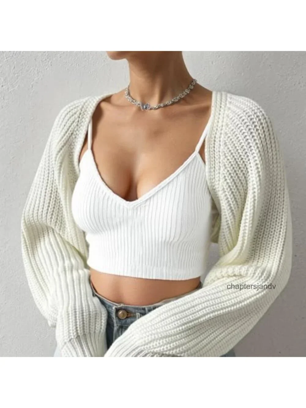 Ribbed Knit Crop Bolero Shrug Open Front Drop Shoulder Long Sleeve Cardigan